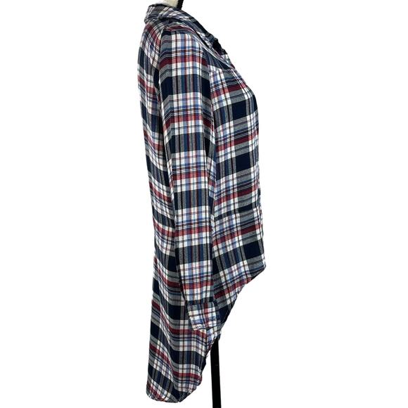 NY Collection Medium Top Plaid Hi-Low Long Sleeves Button Up Collared Multicolor - Picture 3 of 8